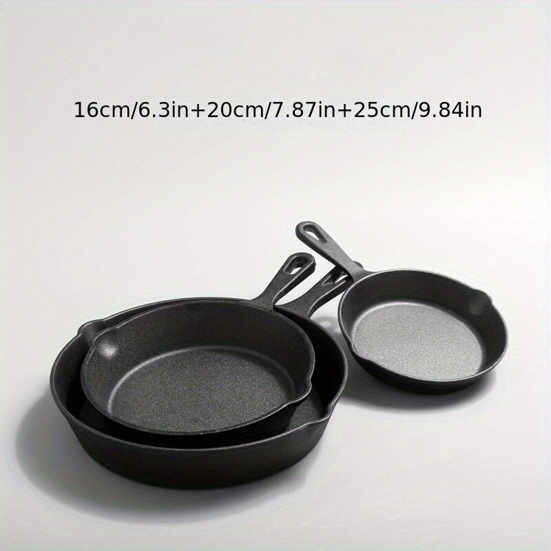Three-Piece Cast Iron Pan Set 16 20 25cm Durable Indoor Outdoor Cooking