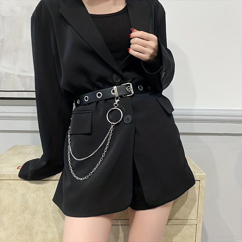 Gotik ayollar kiyimlari uchun kamar, ajraladigan zanjirli tassel bilan, rivet bilan ta'minlangan qora PU punk uslubidagi belbog'