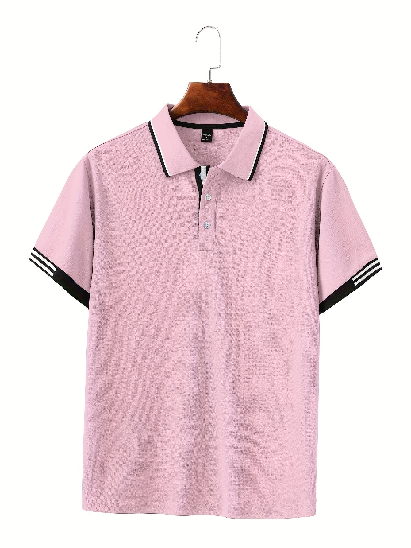 Men's Striped Polo Shirt Breathable Casual Short Sleeve Polyester