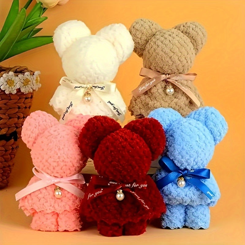 20-Inch Ultra-Soft Coral Fleece Bear Towels in Clear Gift Bag for Kids and Events