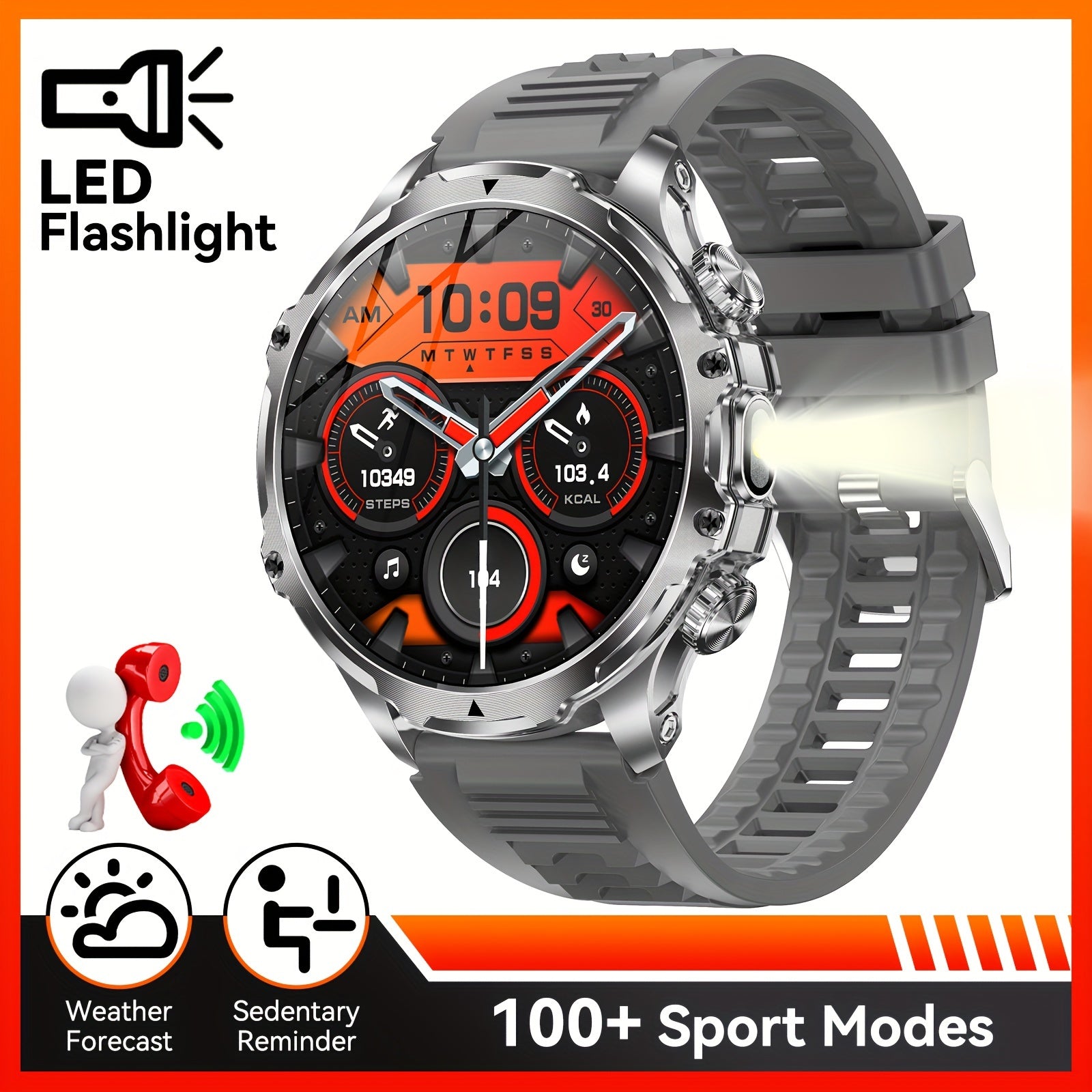 Мужские умные часы с сенсорным экраном HD 1,85 дюйма, водонепроницаемый фитнес-трекер с аккумулятором 800 мАч