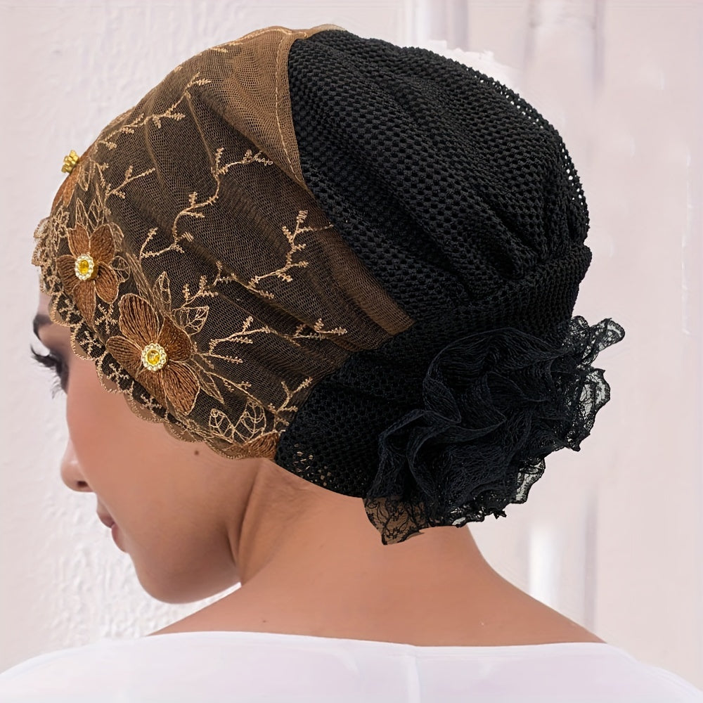 Women's Polyester Turban Hat with Rhinestones Breathable Summer Headscarf for Chemo Patients