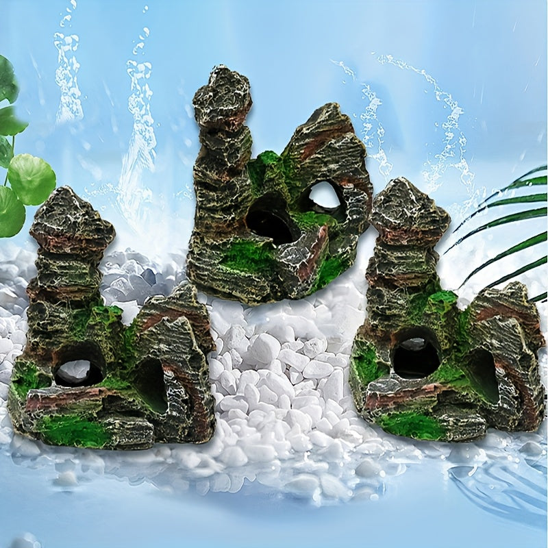 Resin Rockery Aquarium Ornament with Faux Mountain and Waterfall for Fish Tank Decoration