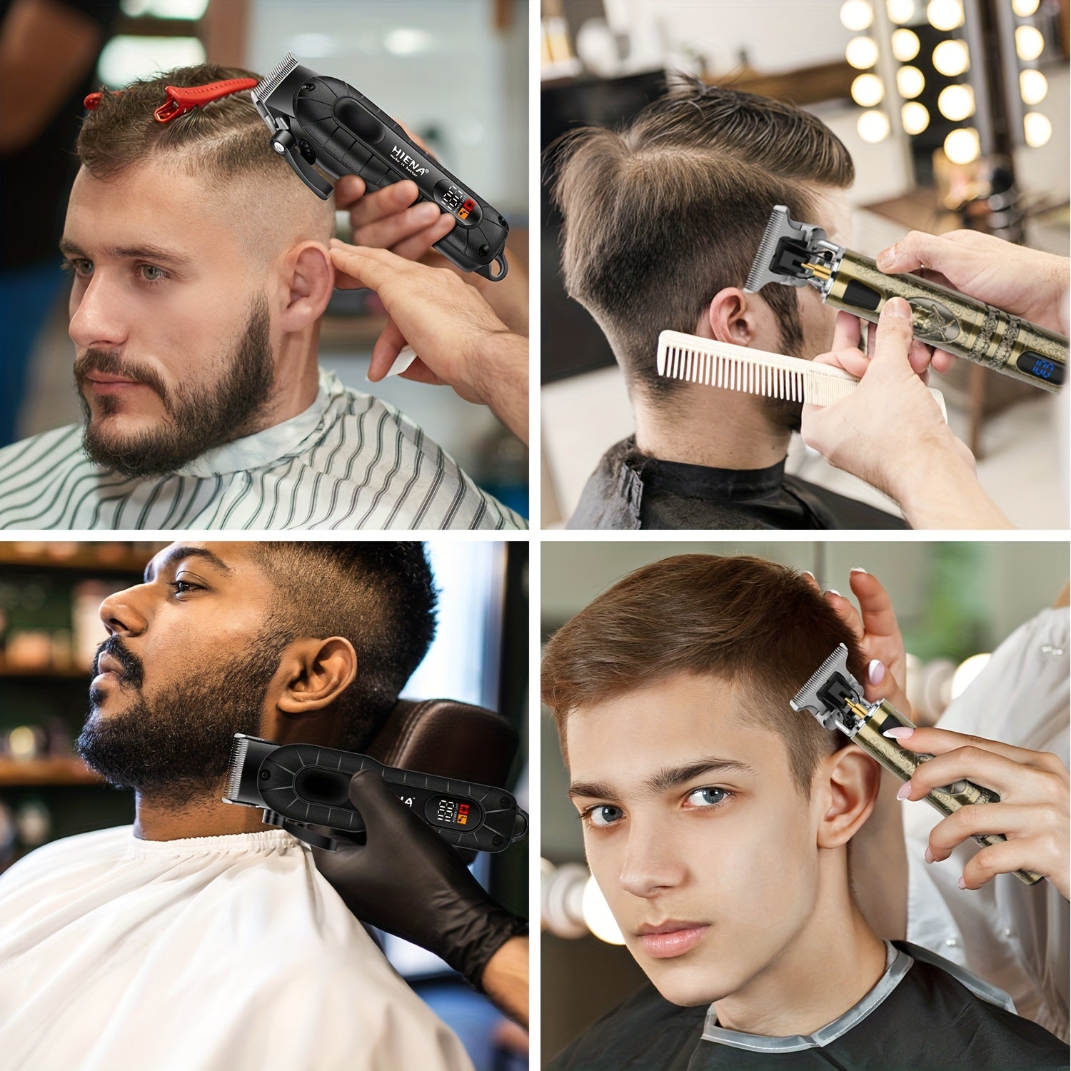 Kit de corte de cabello inalámbrico para hombres, cortapelos recargables, recortadoras, pantalla LED