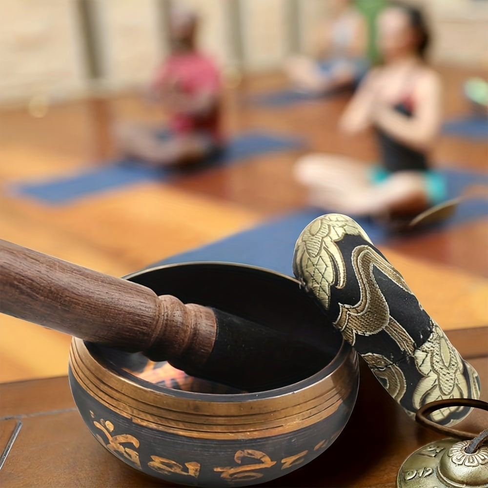 Handcrafted Copper Tibetan Singing Bowl Set with Mallet and Bag for Meditation Yoga Chakra Balancing