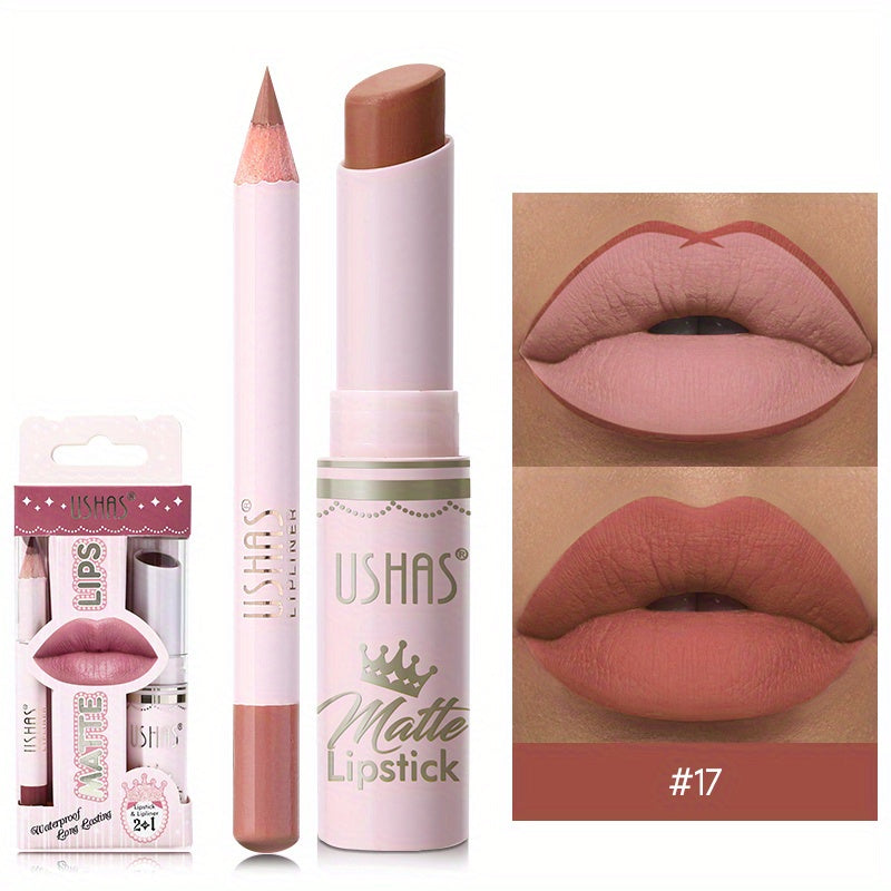 Women Nude Lipstick and Lip Liner Set Waterproof Velvet Long-lasting