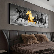Golden Six Running Horses Canvas Wall Art for Animal Lovers and Home Decor