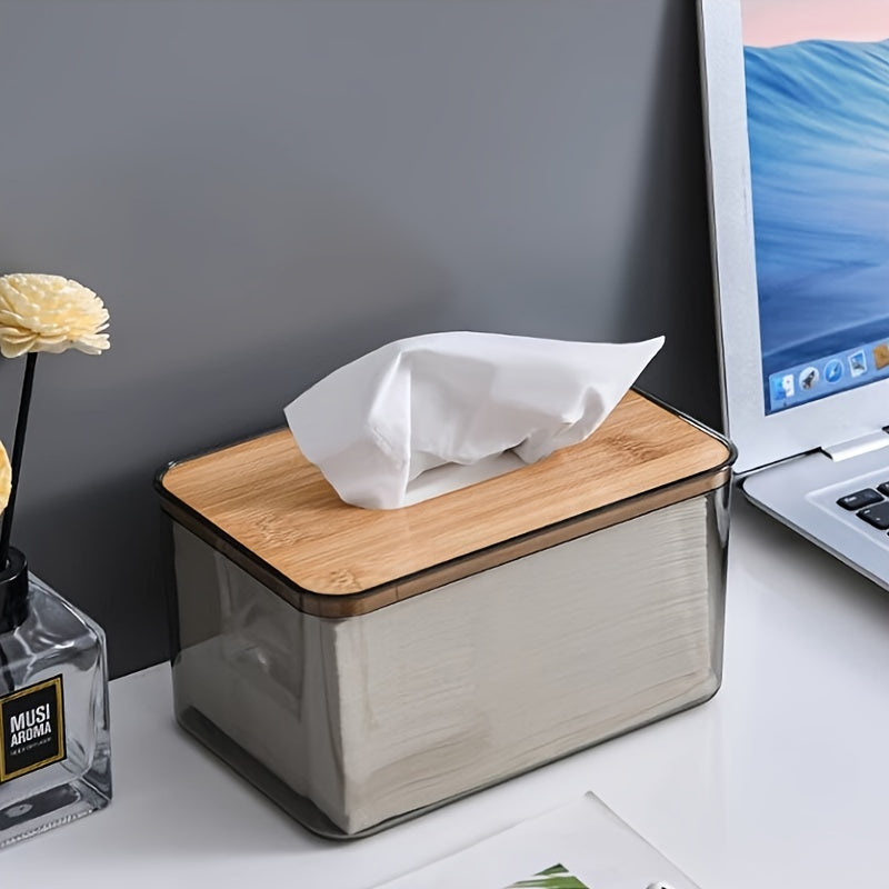 Bamboo-Lid Tissue Box Organizer for Bathroom and Dining Room Napkin Holder Rectangular Shape