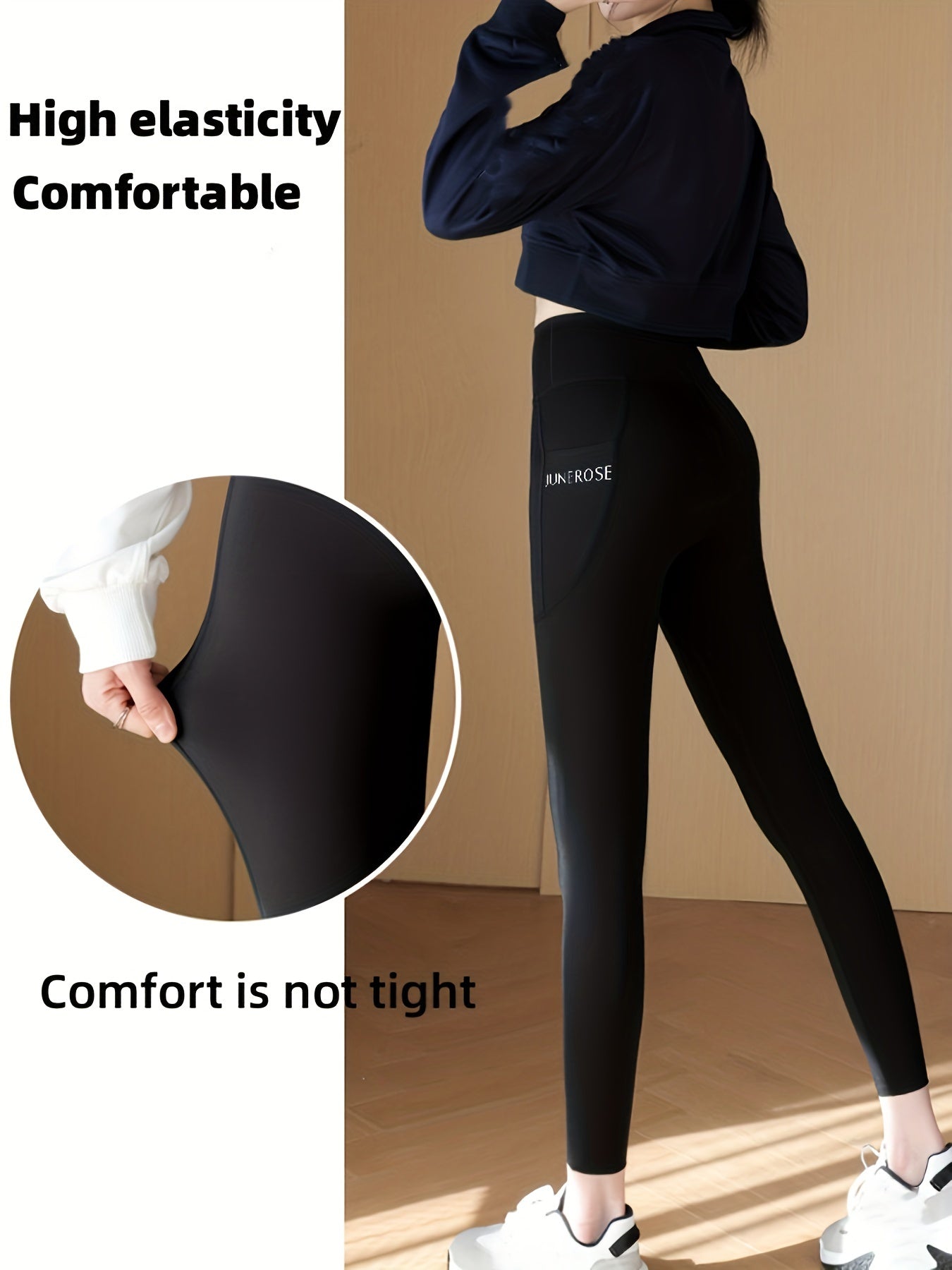 Women's High Waist Compression Leggings Tummy Control Pockets Solid Color