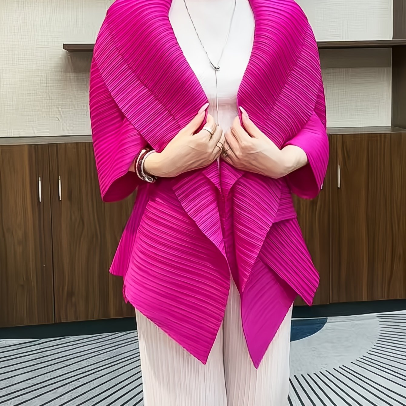 Plus Size Women's Blue Ribbed Cardigan Open Front Short Jacket Spring Fall Casual Formal