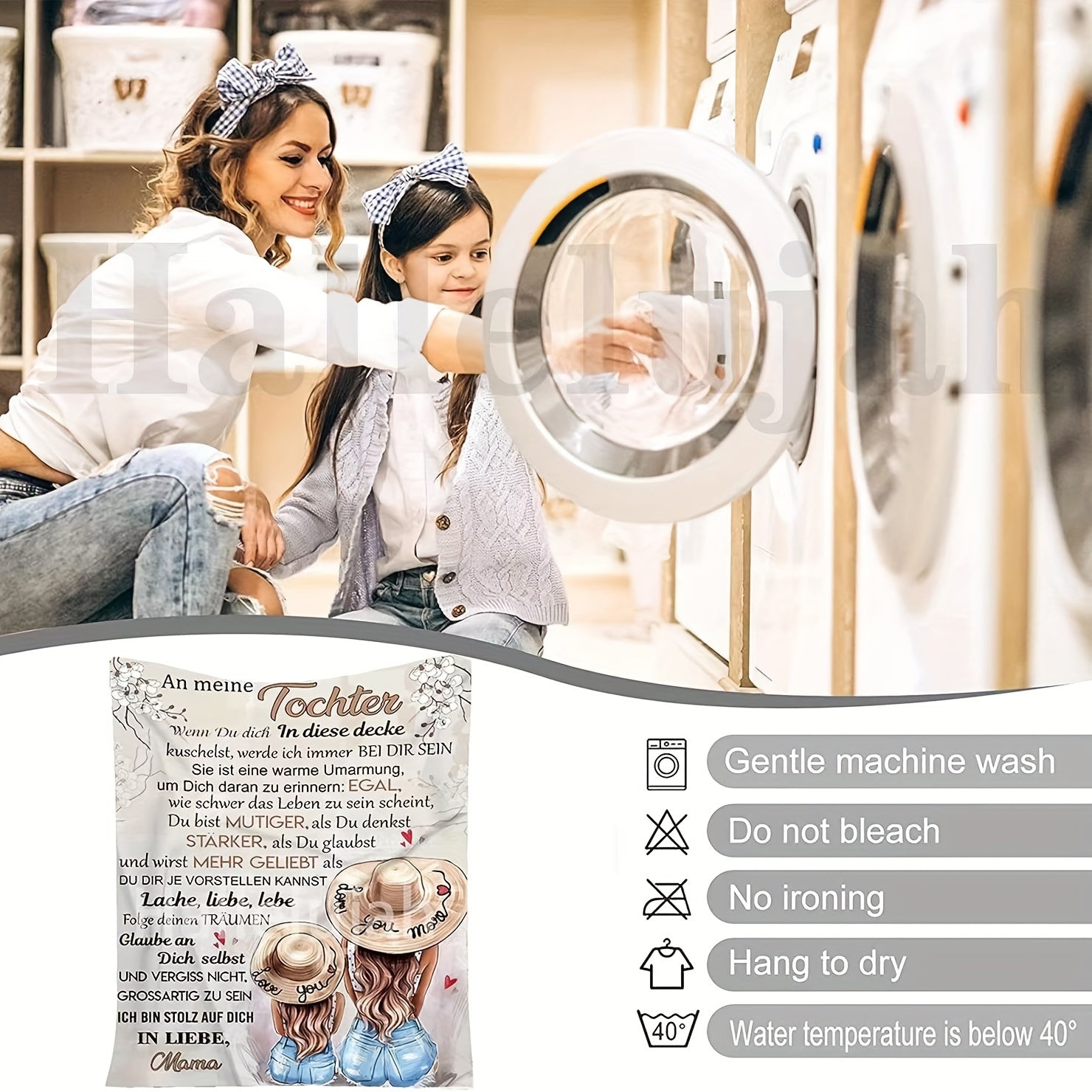 1 dona, Qulay to'shak, Qizimga shaxsiy xabar, Tug'ilgan kun sovg'alari, Juda yumshoq mikrofiber flanel to'shagi, Ona qizga ijobiy rag'bat va sevgi, Qizim