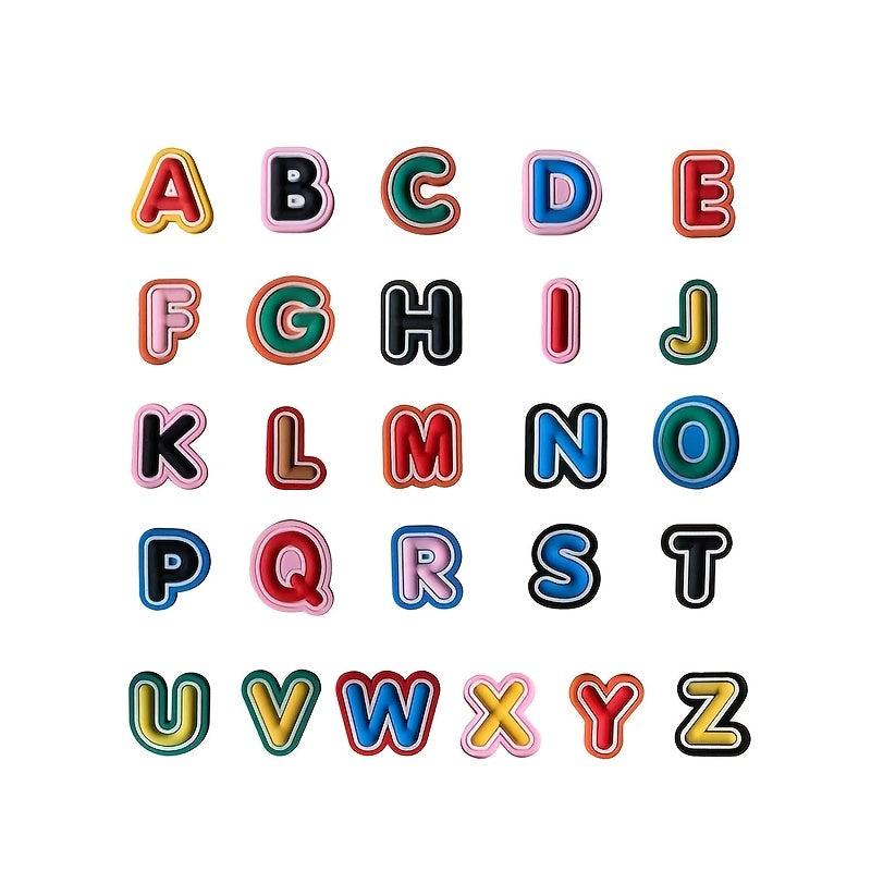 Unisex PVC Alphabet Letter Shoe Charms Set, Colorful DIY Accessories