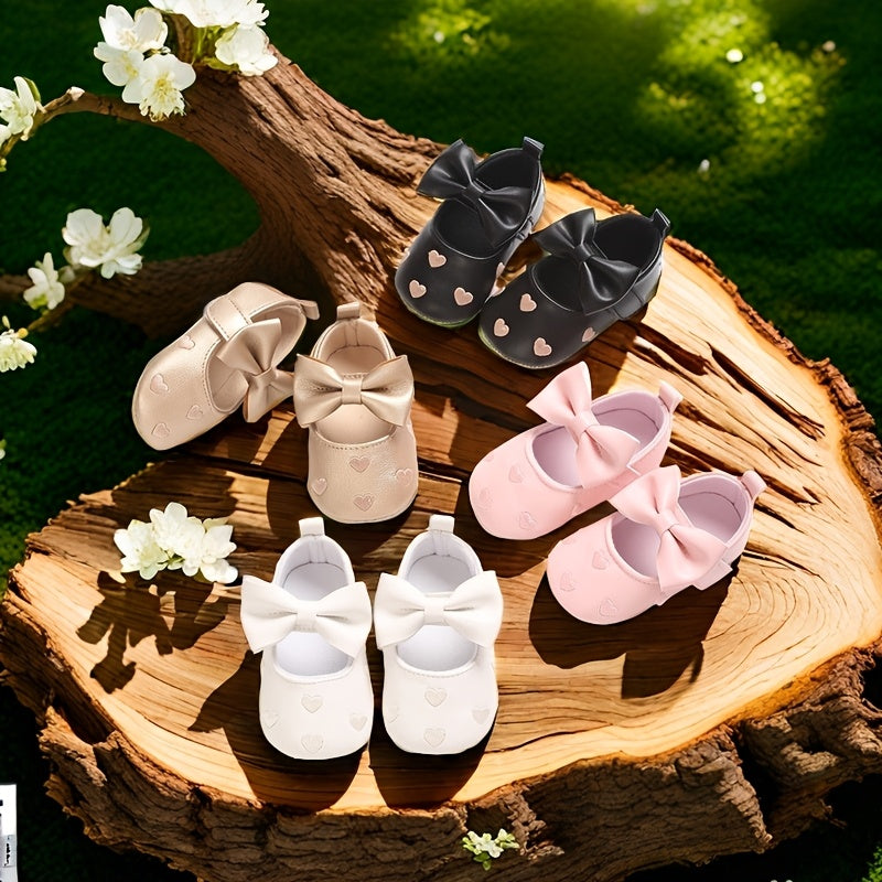 Zapatos infantiles tipo Mary Jane con lazo y detalles de corazón para primavera y otoño, suela antideslizante