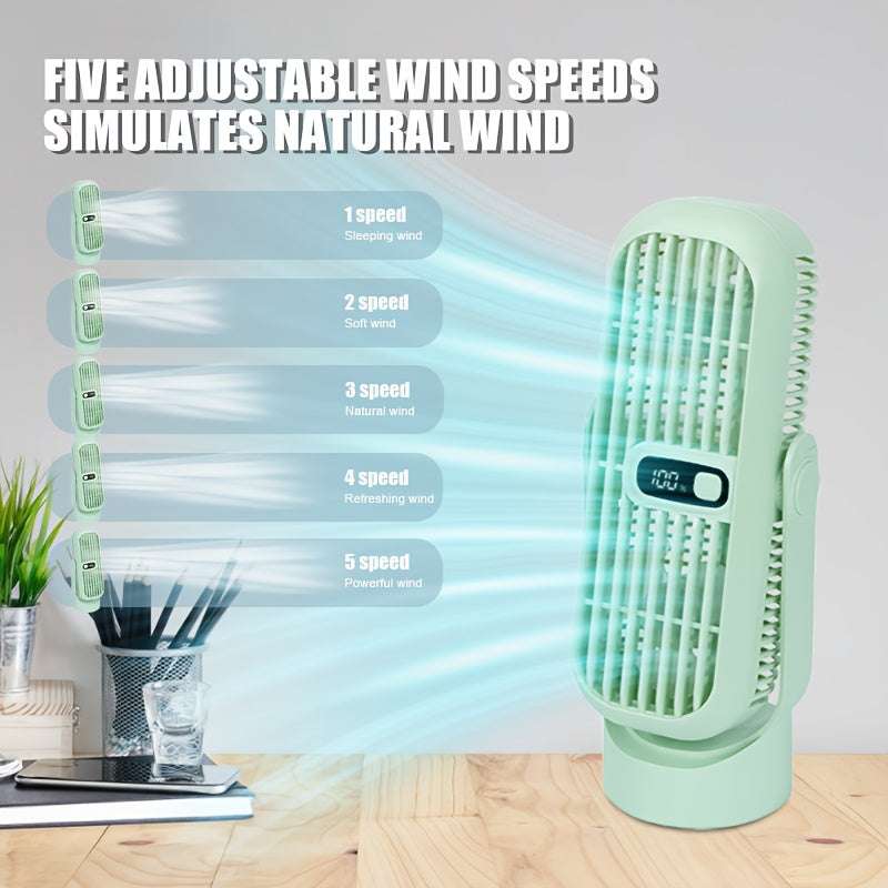 Rechargeable Desktop Tower Fan with 5 Speeds, LED Display, Bladeless Design