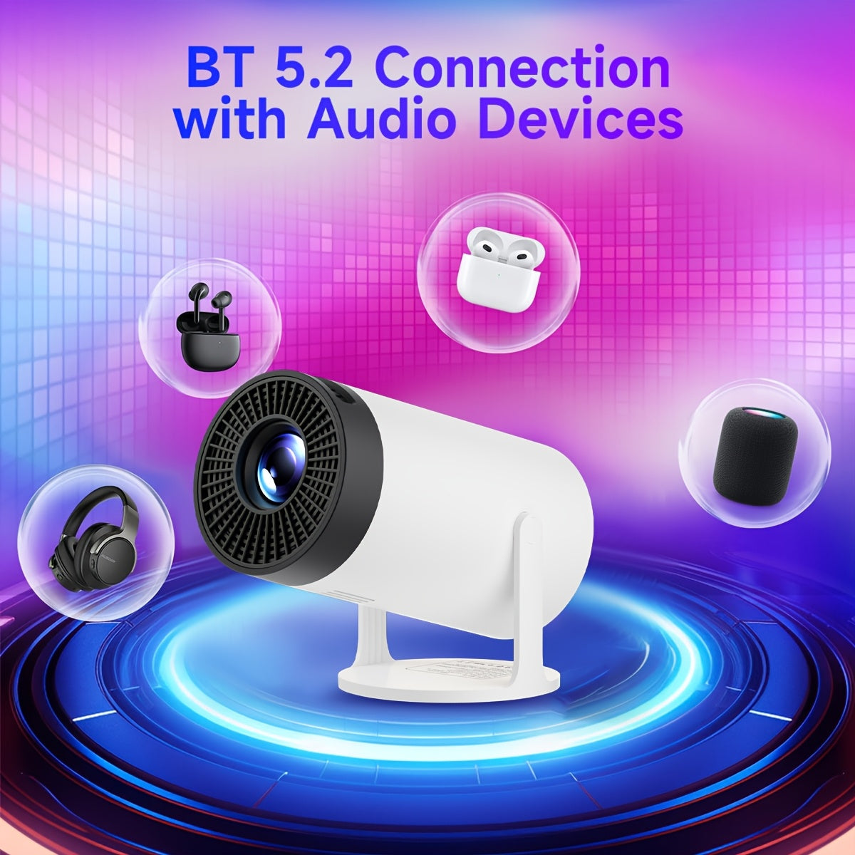 Wireless Portable Mini 4K Projector for Home Theater with Smartphone Connectivity