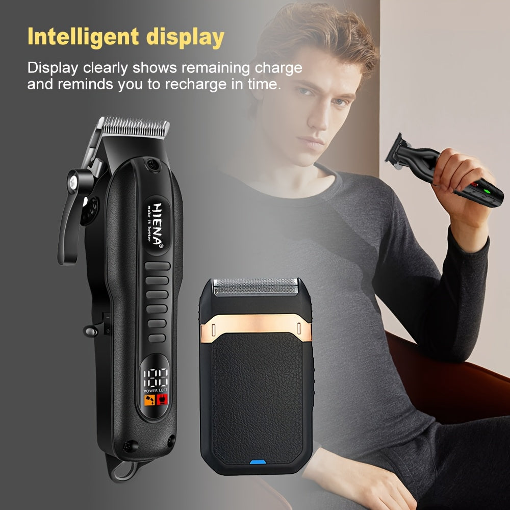 Professional Hair Clippers and Shaver Set for Men USB Rechargeable Cordless Haircut Kit with LED Display 1200mAh Lithium Battery 3-Speed