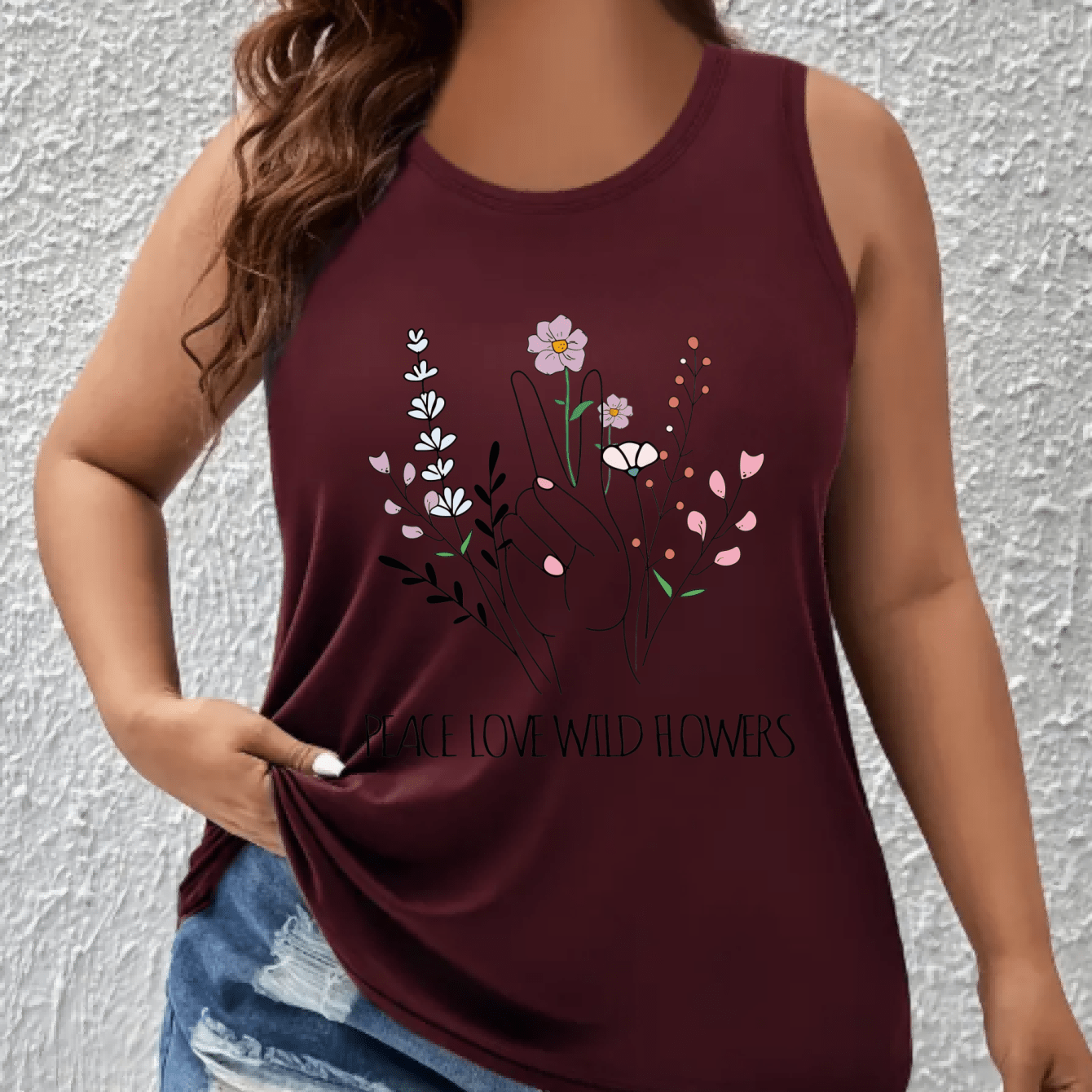 Plus Size Floral Print Tank Top Breathable Sleeveless Shirt for Women