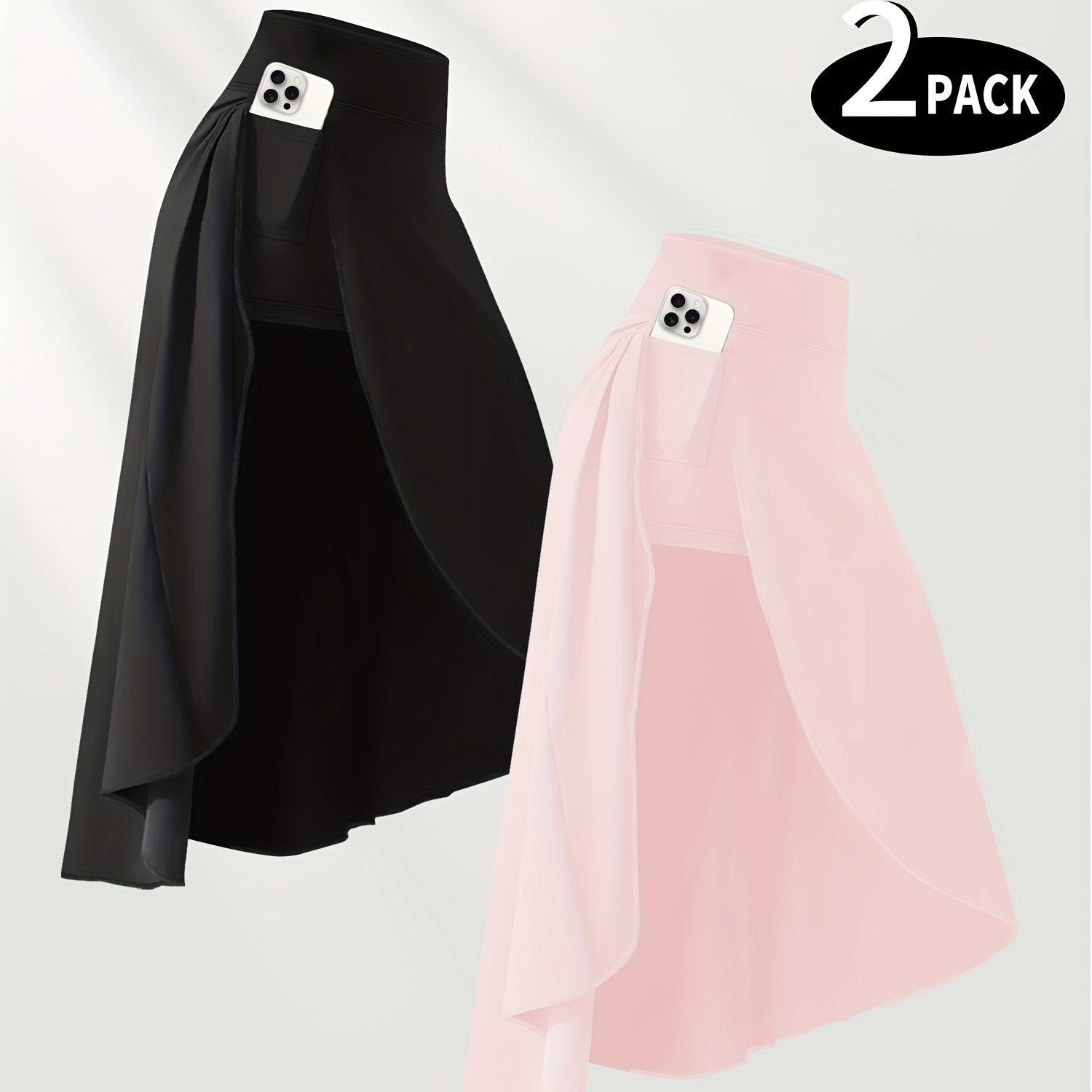 Women's High-Waisted Midi Skort Pants with Pockets and Quick-Dry Fabric