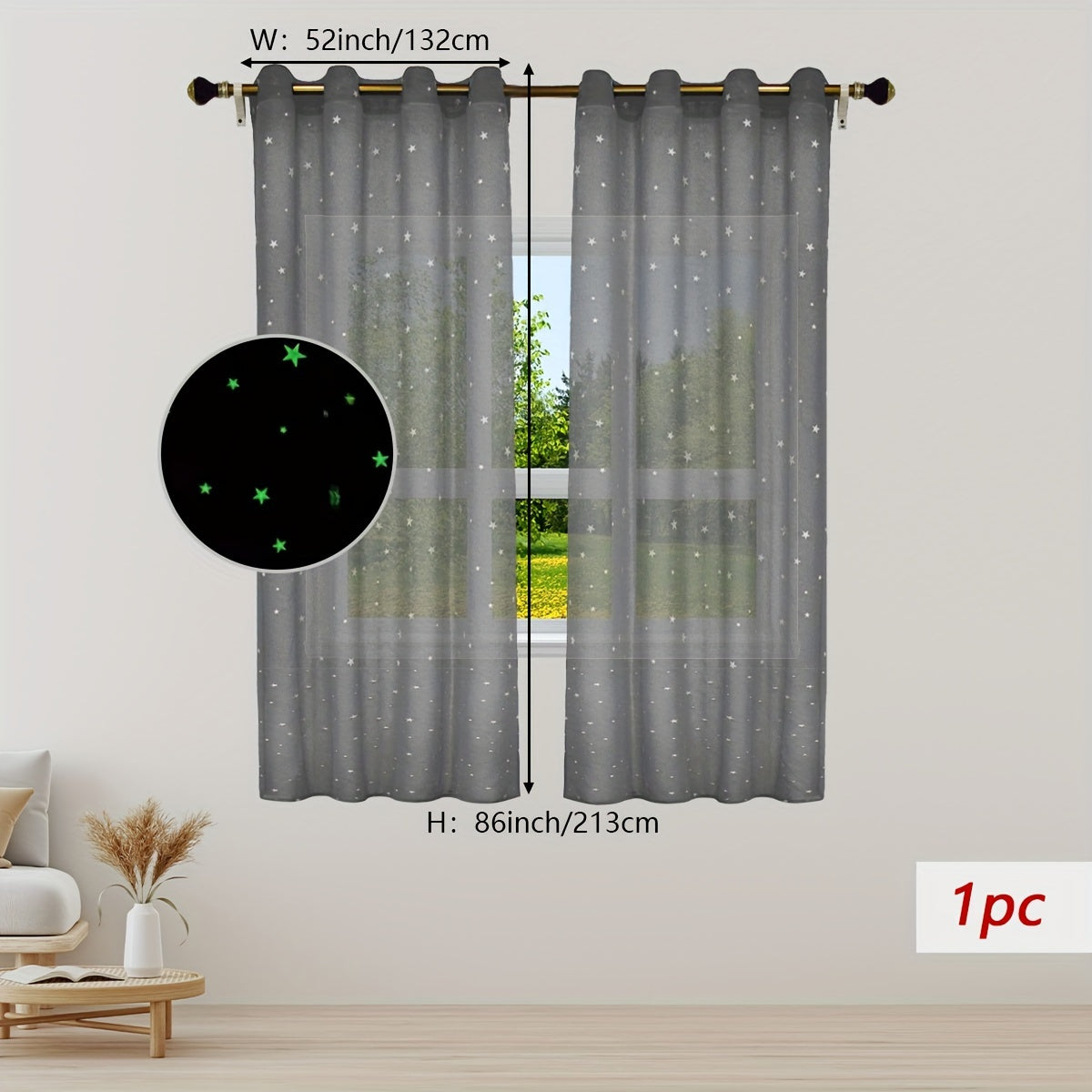 Pastoral Style Curtains with Luminous Star Pattern for Bedroom Living Room Office Kitchen