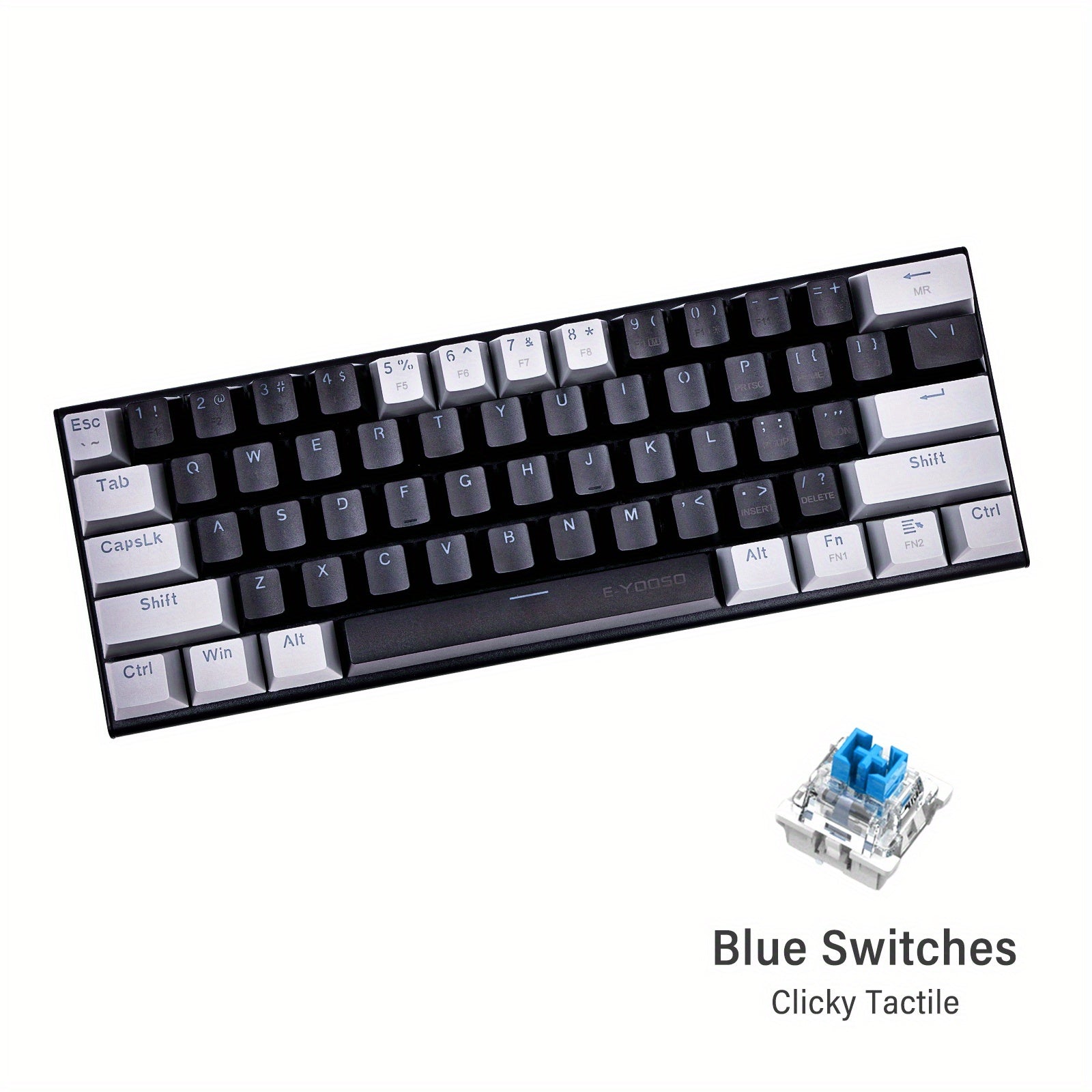 60% Mechanical Gaming Keyboard LED Backlit Black Gray or White Gray Compact for Windows and Mac