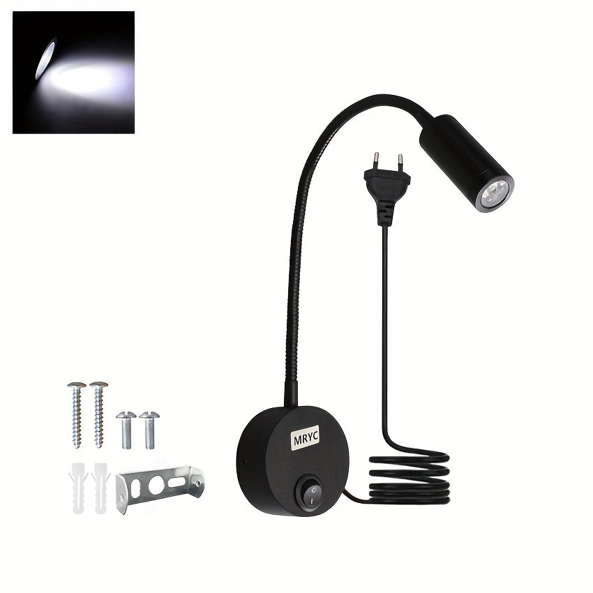 Wall-Mounted LED Reading Light with Flexible Goose Neck and Switch for Bedroom Office Studio