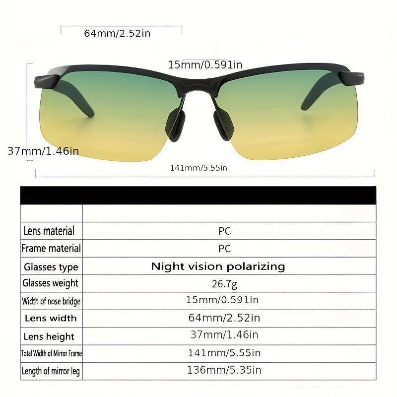 Unisex Semi-Rimless Photochromic Polarized Glasses for Night and Day Use