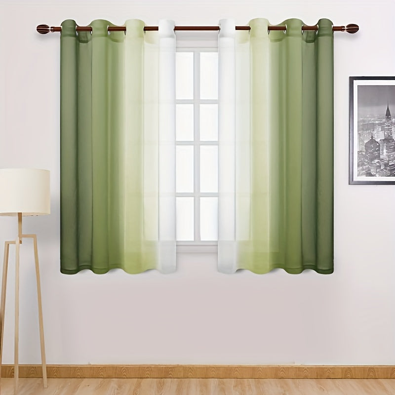 Gradient Sheer Curtains 2-Piece Set Faux Linen Light Filtering for Living Room Bedroom