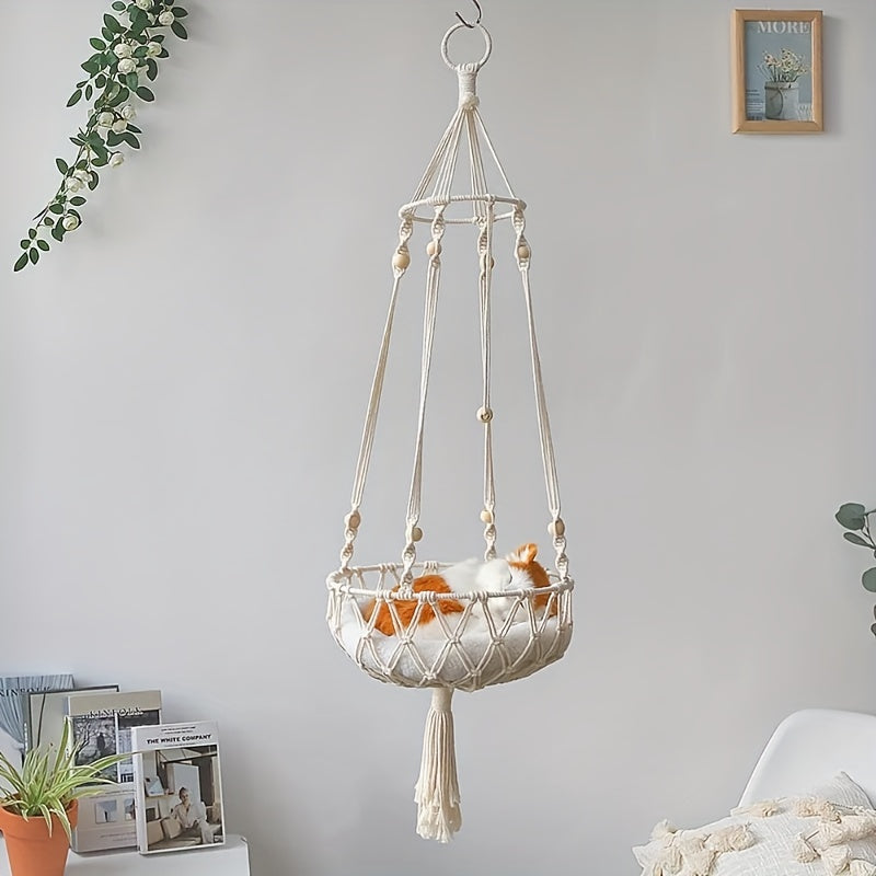 Woven Rope Cat Hammock Bed Indoor Small Kitten Chew Resistant Linen