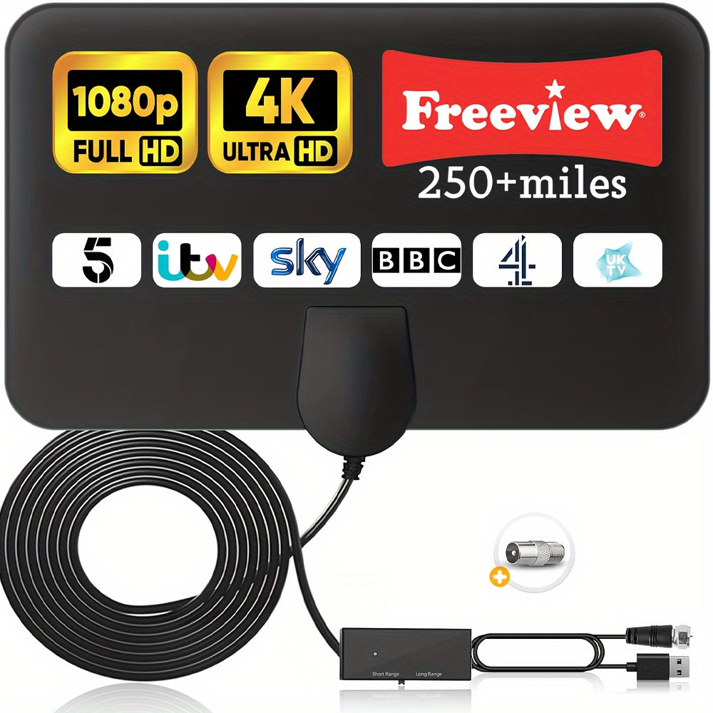 Indoor Digital TV Antenna with Amplifier 250 Mile Range HD Ultra HD Support