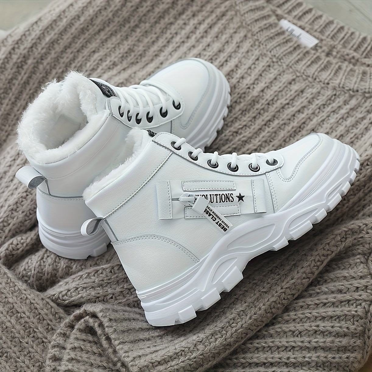Women's Plush Lined Ankle Boots Winter Warm High-Top Lace-Up Shoes