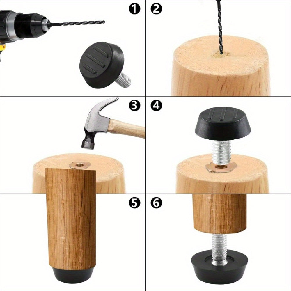 Black Plastic Metal Furniture Adjustable Foot Pad M6x20x14mm Non-Skid Noise Reduction