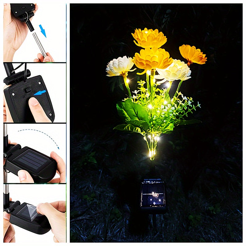 Stainless Steel Solar Garden Lights Snow Lotus Design Pathway Semi Flush Mount 600mAh