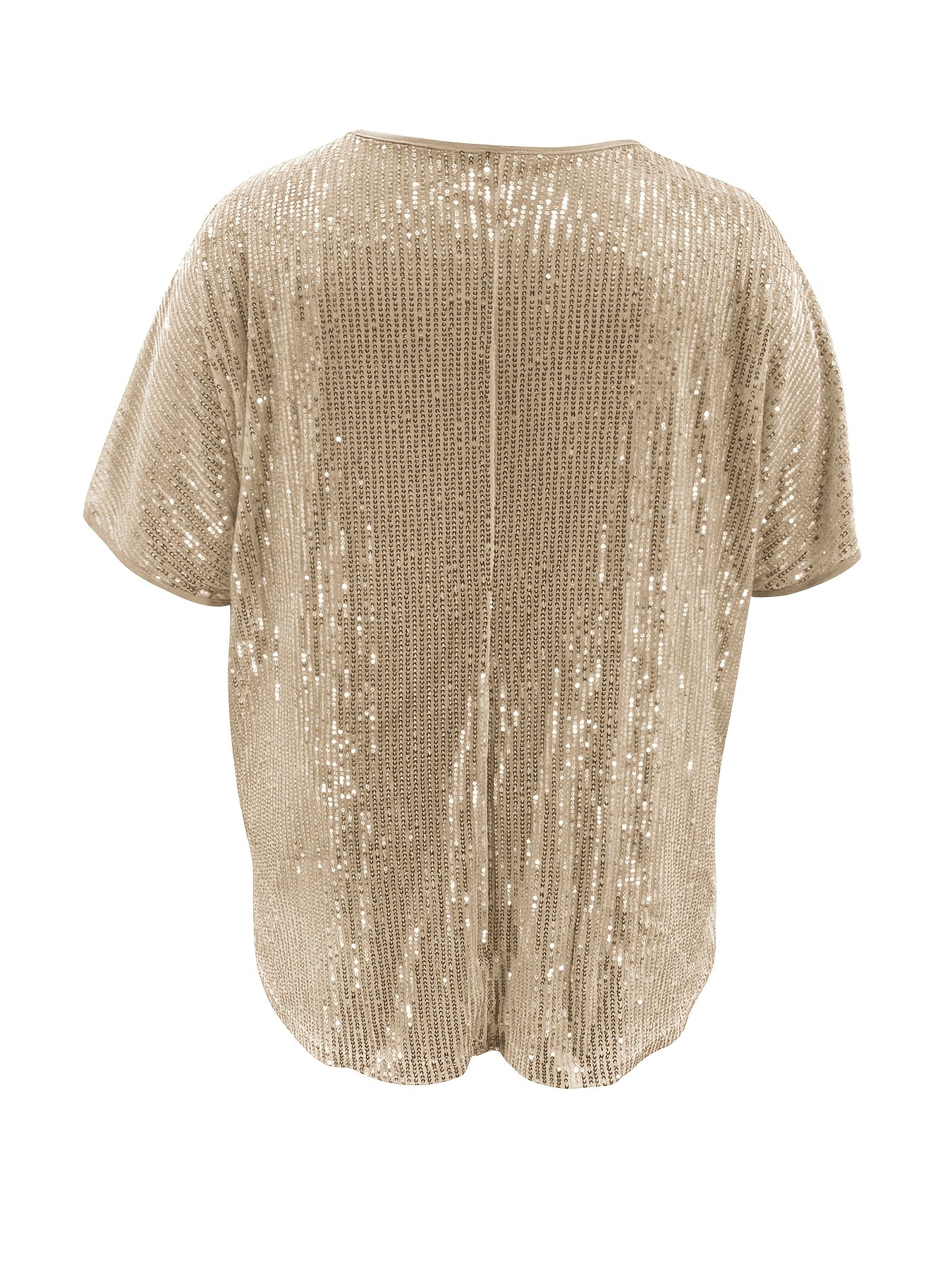 Women's Sequin V-Neck Top with Short Sleeves and Solid Color