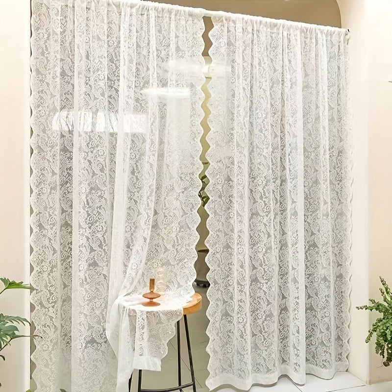 White Sheer Curtain with Phoenix Tail Design Floral Accents UV Protection Rod Pocket for Living Room Bedroom