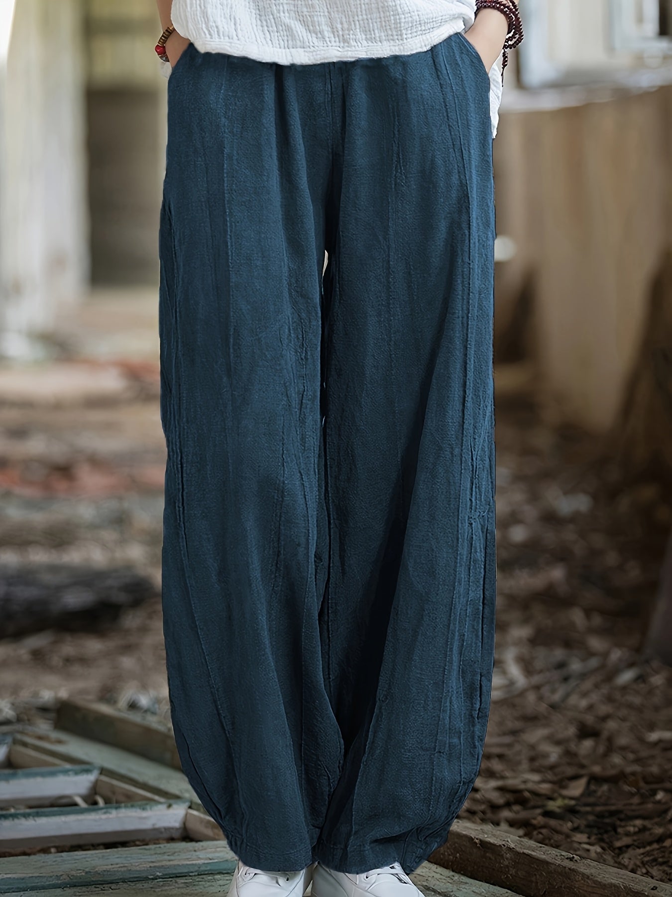 Women’s Plus Size Wide Leg Pants Olive Green Casual Trousers Pockets