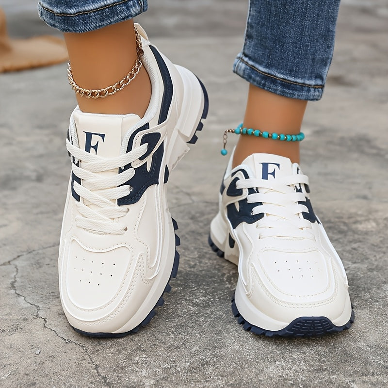 Women's Canvas Platform Sneakers, Contrast Colors, Casual Lace-Up Shoes