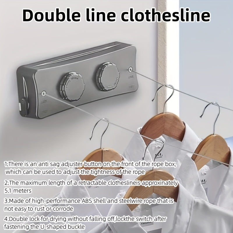 Adjustable 5.1m Stainless Steel Retractable Clothesline for Indoor Balconies