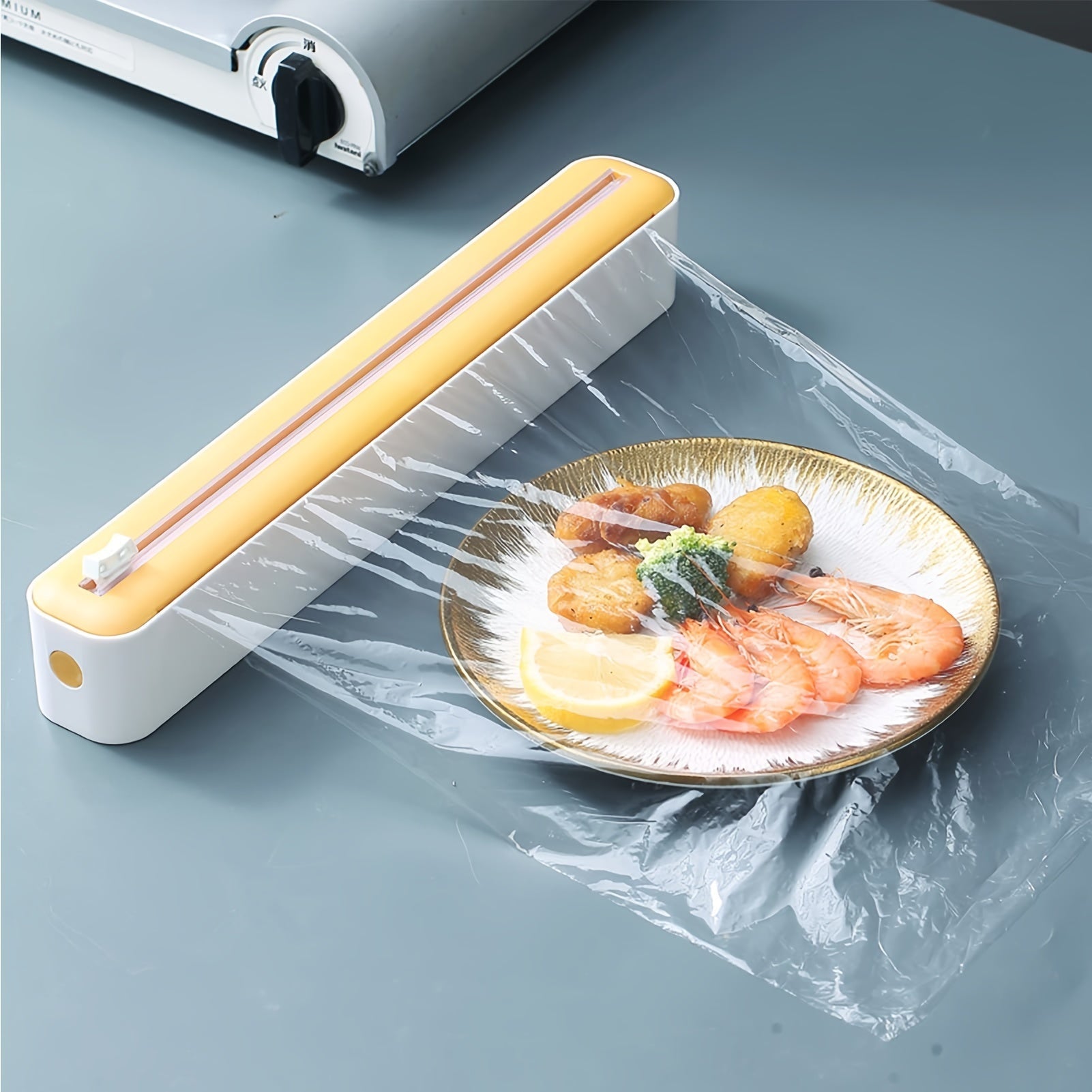 Multifunctional Plastic Wrap Dispenser with Foil Cutter, Refillable Kitchen Organizer