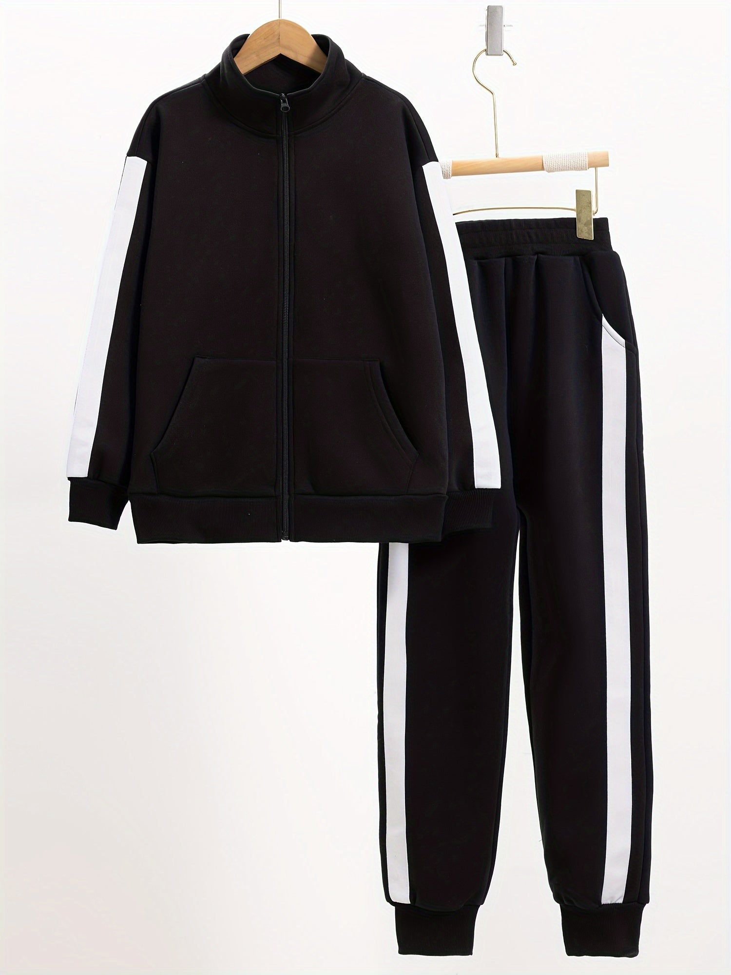 Girls Fleece-Lined Athletic Set with Zip-Up Jacket and Joggers for Fall Winter