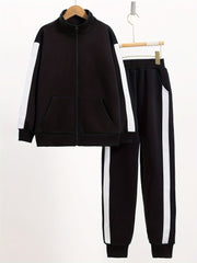 Girls Fleece-Lined Athletic Set with Zip-Up Jacket and Joggers for Fall Winter