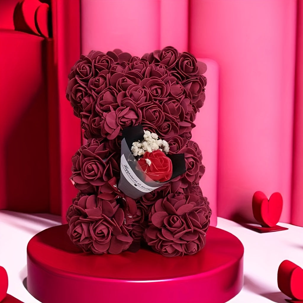 Сохранённый цветочный медведь с сообщением "Я тебя люблю" для Дня святого Валентина и других особых случаев, не требующий батареек или контейнера, идеален для домашнего декора.