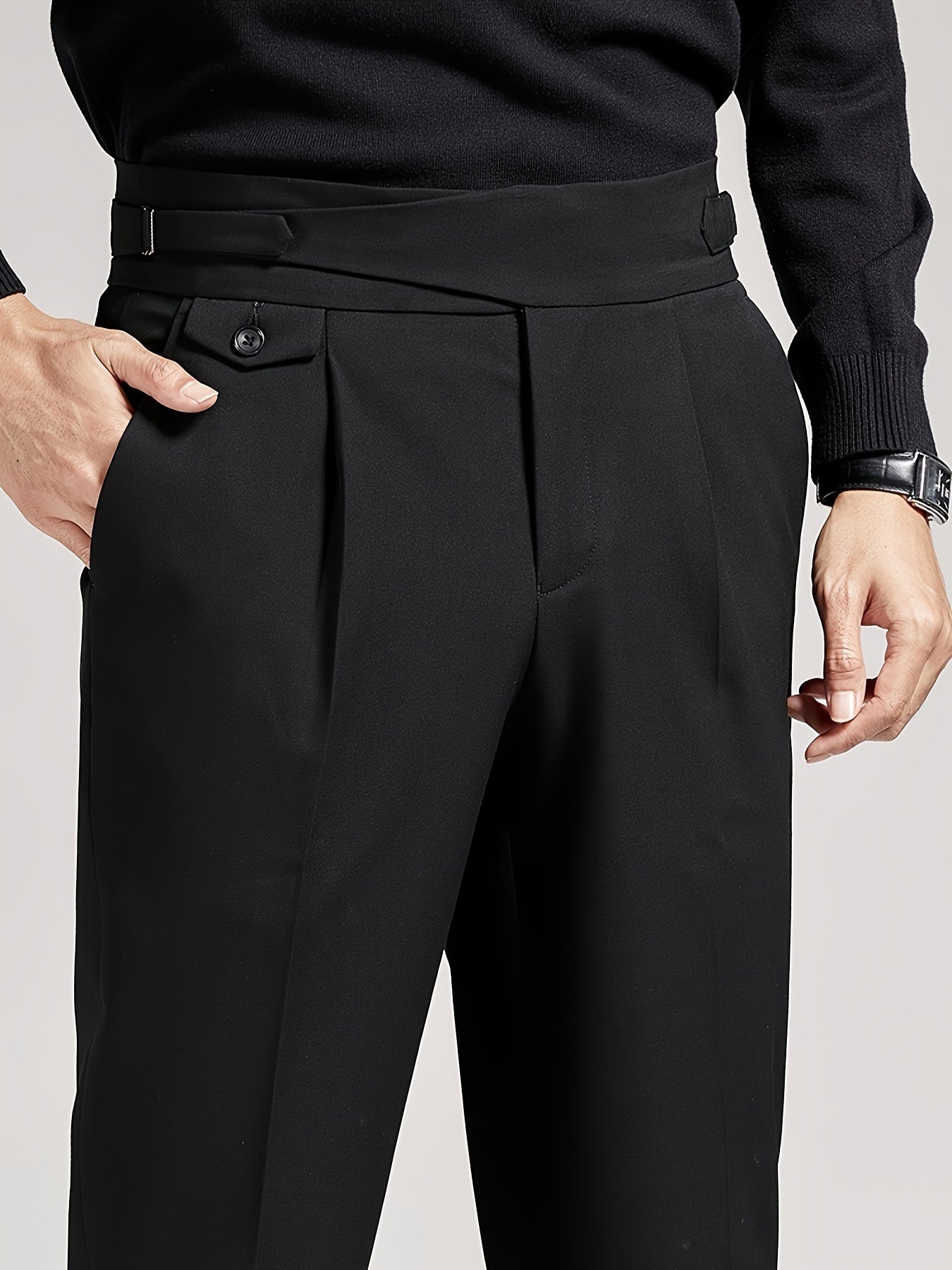 Pantalones de traje cortos negros para hombre, casual de negocios, tela elástica, para todas las estaciones