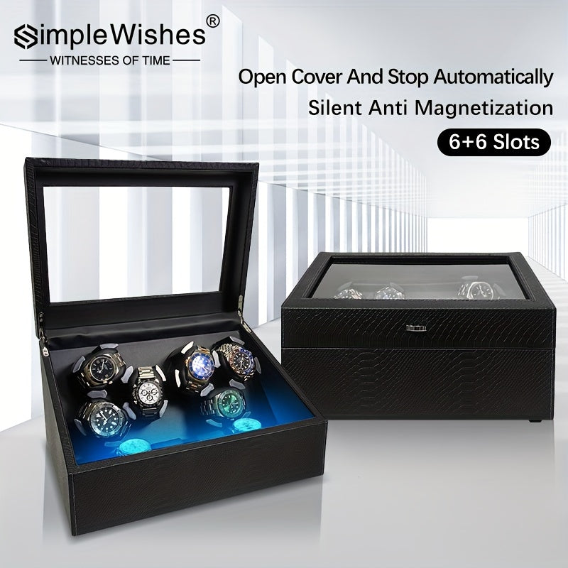 Avtomatik soatlar uchun 3/6 joyli, LED orqa yoritish va yumshoq yostiqchali hashamatli soat aylantiruvchi.