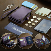 Faux Leather Passport Organizer with Zipper Coin Purse 11 Card Slots Cash Slots and Protective Cover