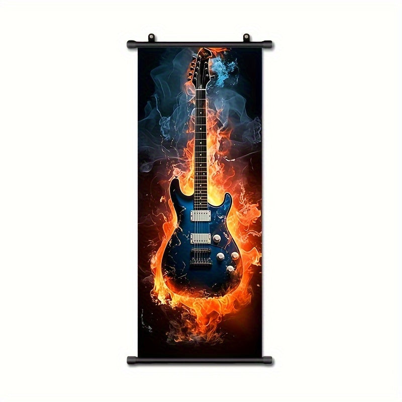 Music Themed Wall Art Canvas Hanging Scroll Flame Guitar 40.64cm x 99.06cm for Living Room Bedroom Bathroom