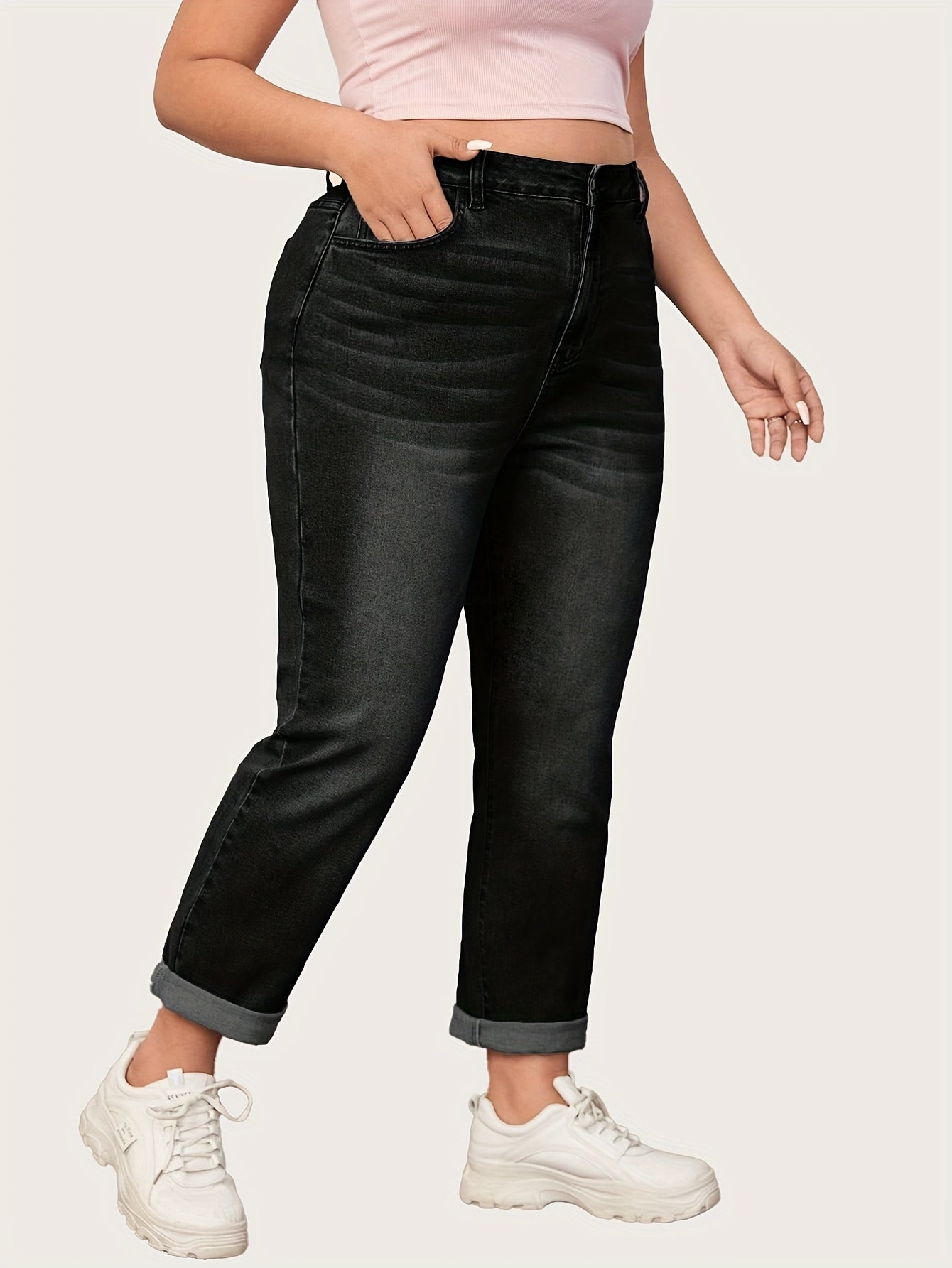 Women's Casual Stretch Jeans Black Washed Button Fly All-Season Comfort