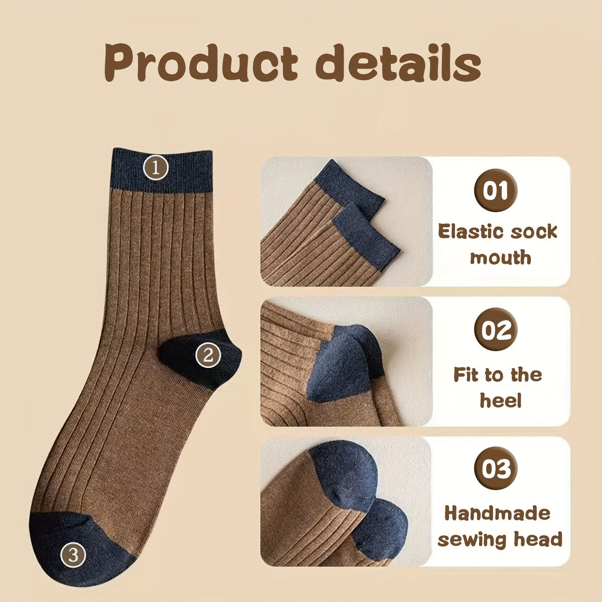 Men's Thick Mid-Calf Socks Pack of 5 Moisture-Wicking Anti-Odor Fall Winter
