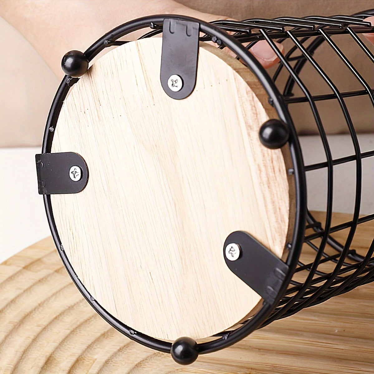 Kitchen Utensil Holder with Wooden Base for Countertop Storage and Drainage