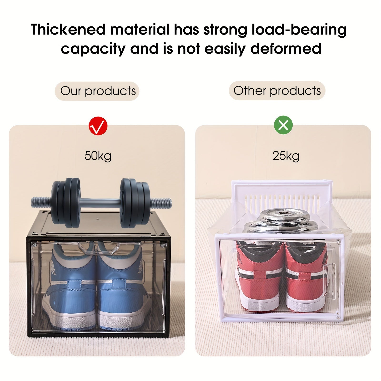 6-Pack Waterproof Plastic Shoe Organizer Boxes with Magnetic Closure Stackable Storage Cases in Black