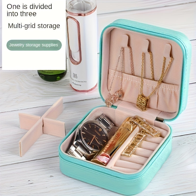 Jewelry Organizer Box with Removable Trays Faux Leather Textured Finish for Travel and Storage